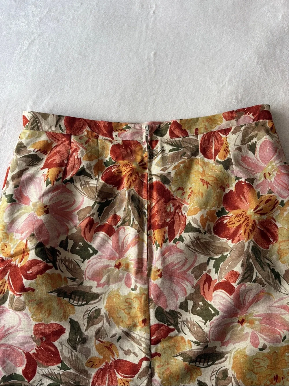 Linen Blend St. Michael (Marks & Spencer) Floral Pencil Skirt Made in UK 8-10 - Picture 12 of 13